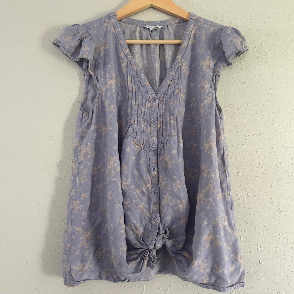 Sonoma Maternity Blue Floral Button-Down Tie Front Blouse Lightweight Casual